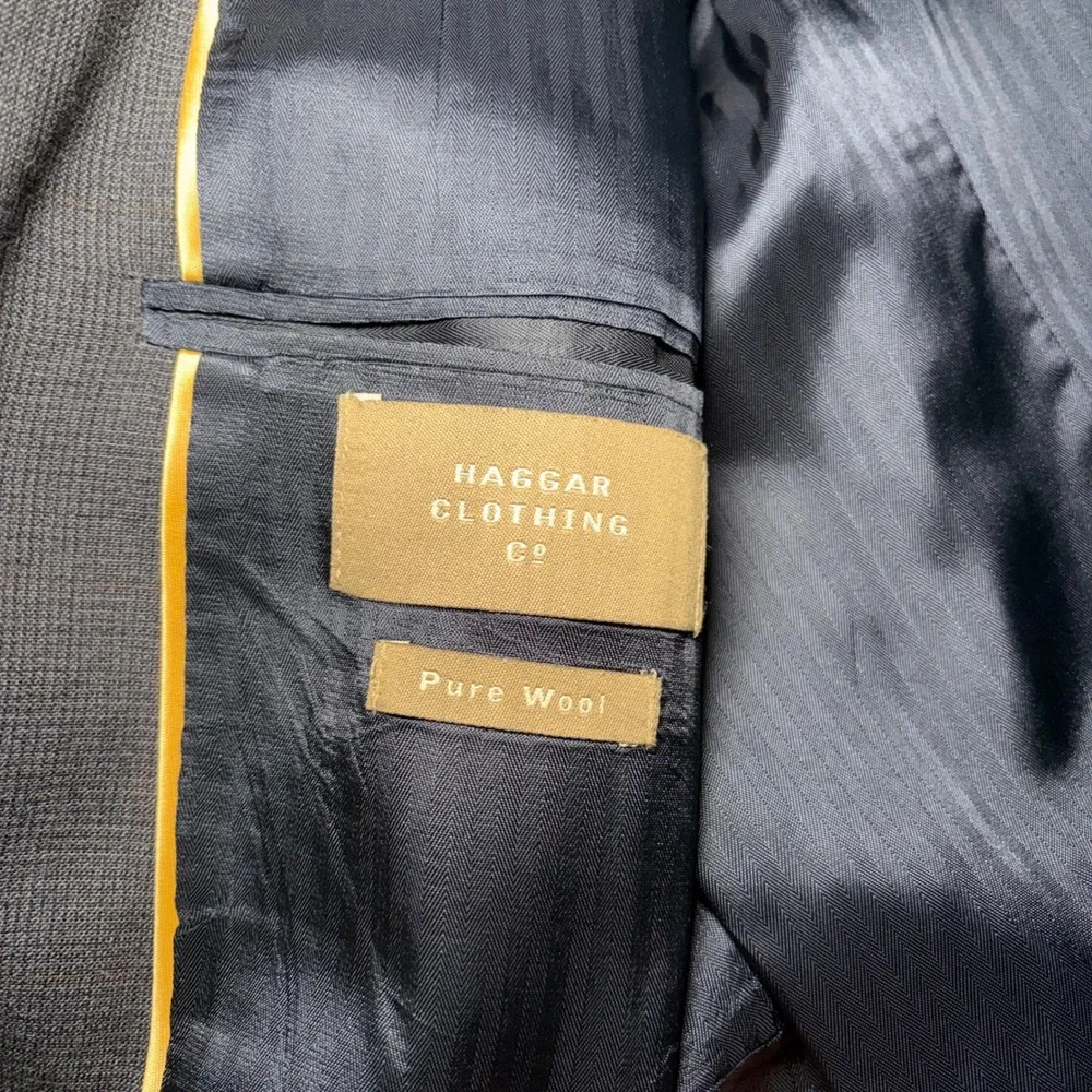 Haggar Pure Worsted Wool Blazer Mens 46L Charcoal Gray 2 Button Sport Coat Read